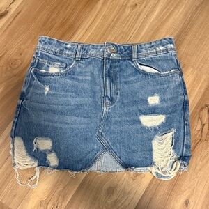 Zara Blue Ripped Denim Mini Skirt